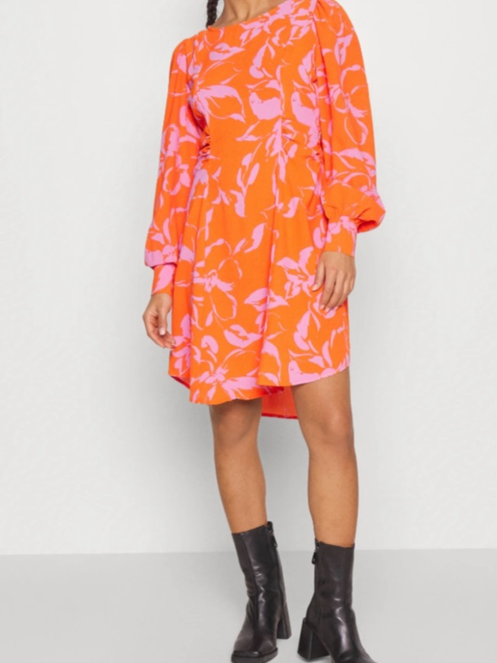Women’s Orange and Pink Floral Dress - Size Large